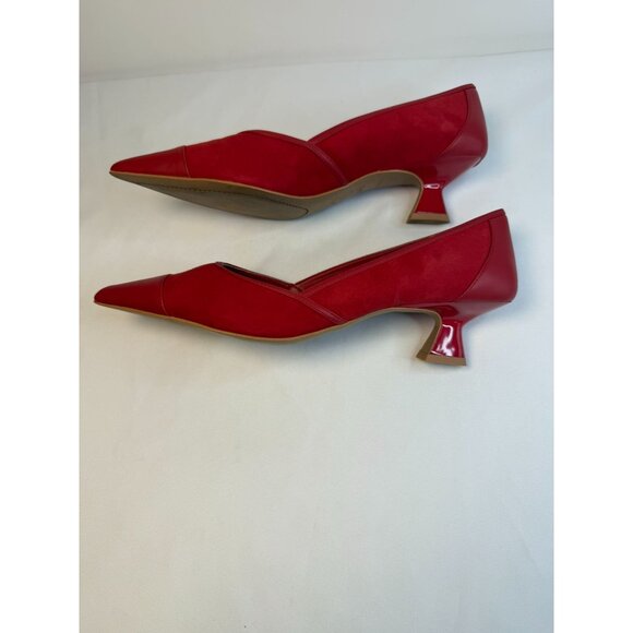 Franco Sarto Darcy Pumps Womens Size 8.5 Red Suede Pointed Toe Kitten Heel Shoes - Picture 6 of 13